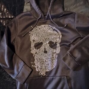 QED London Black Hoodie with Silver Stud Skull